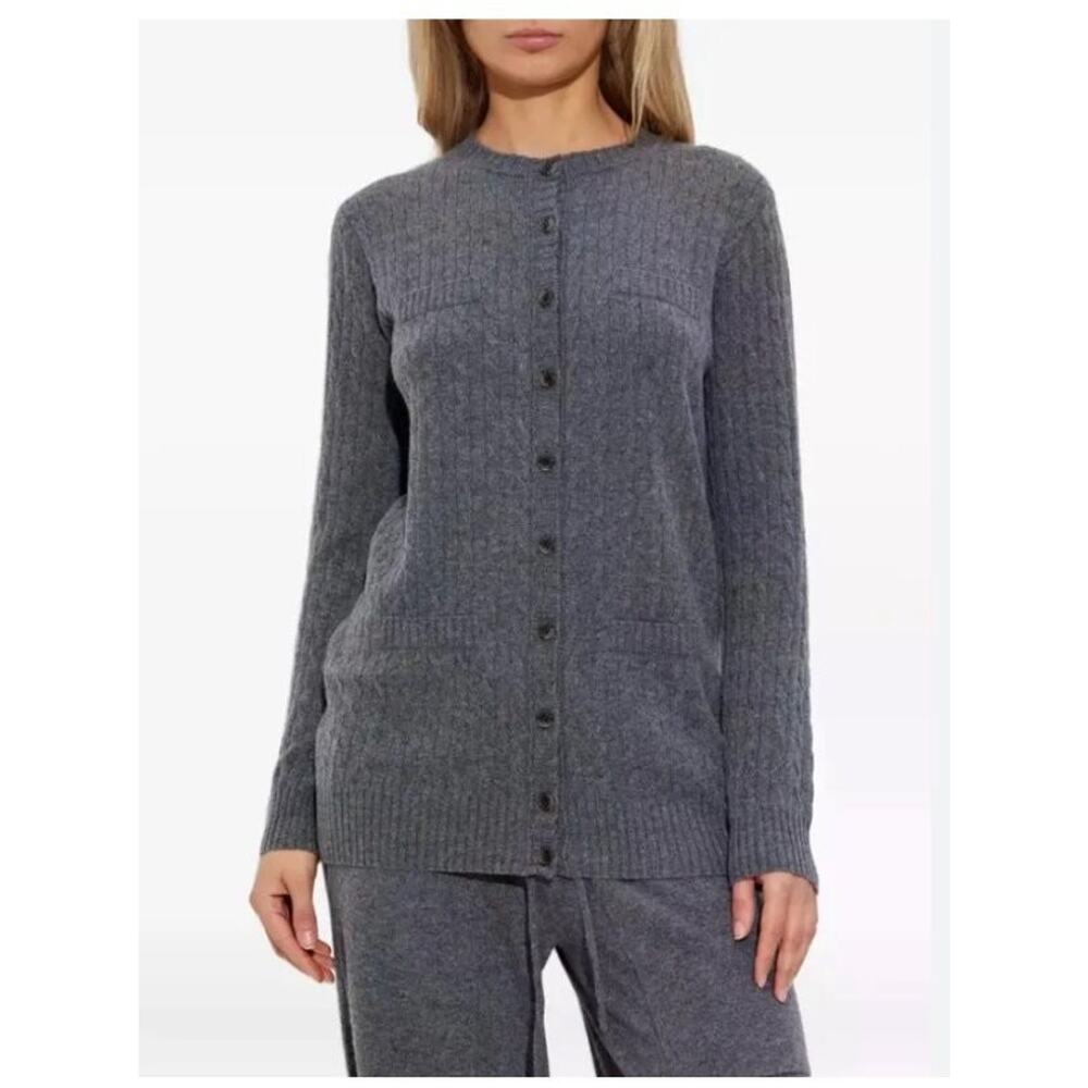LISA YANG Sz 2 M L Linda 100% Cashmere Gray Cable Knit Cardigan Sweater